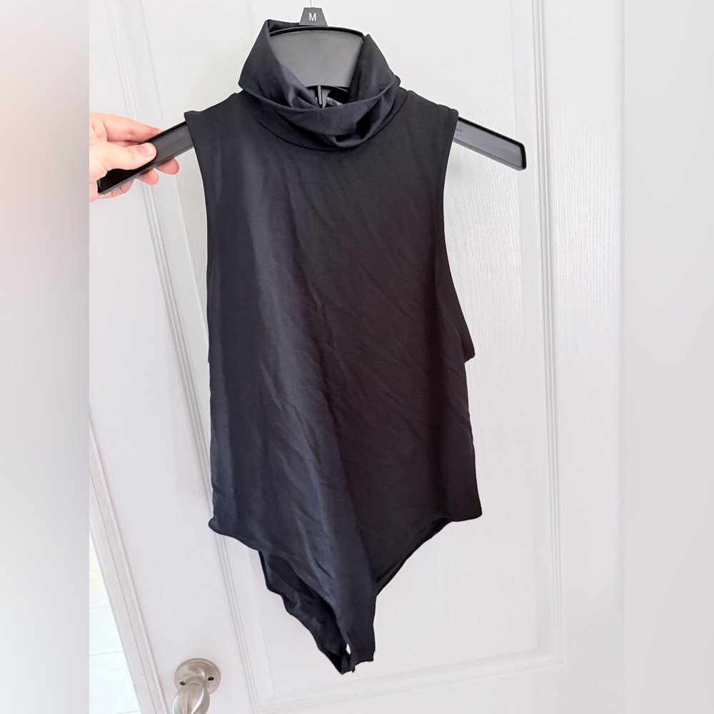 NWT Zara Viral Y2K Black Sleeveless Turtleneck Bodysuit Size L $45